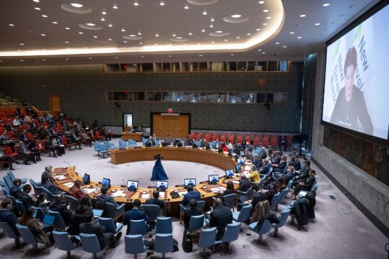 這是2023年11月20日在位于紐約的聯(lián)合國(guó)總部拍攝的安理會(huì)“共同發(fā)展促進(jìn)持久和平”公開辯論會(huì)現(xiàn)場(chǎng)。中國(guó)作為輪值主席，倡議聯(lián)合國(guó)安理會(huì)20日舉行主題為“共同發(fā)展促進(jìn)持久和平”的公開辯論會(huì)。新華社發(fā)（聯(lián)合國(guó)供圖/埃斯金德·德貝卜攝）